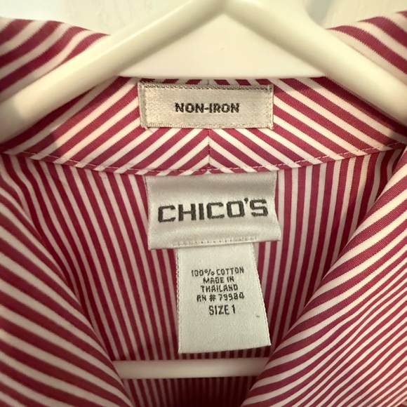Chico's Red and White Striped Button Down Shirt - Picture 2 of 5